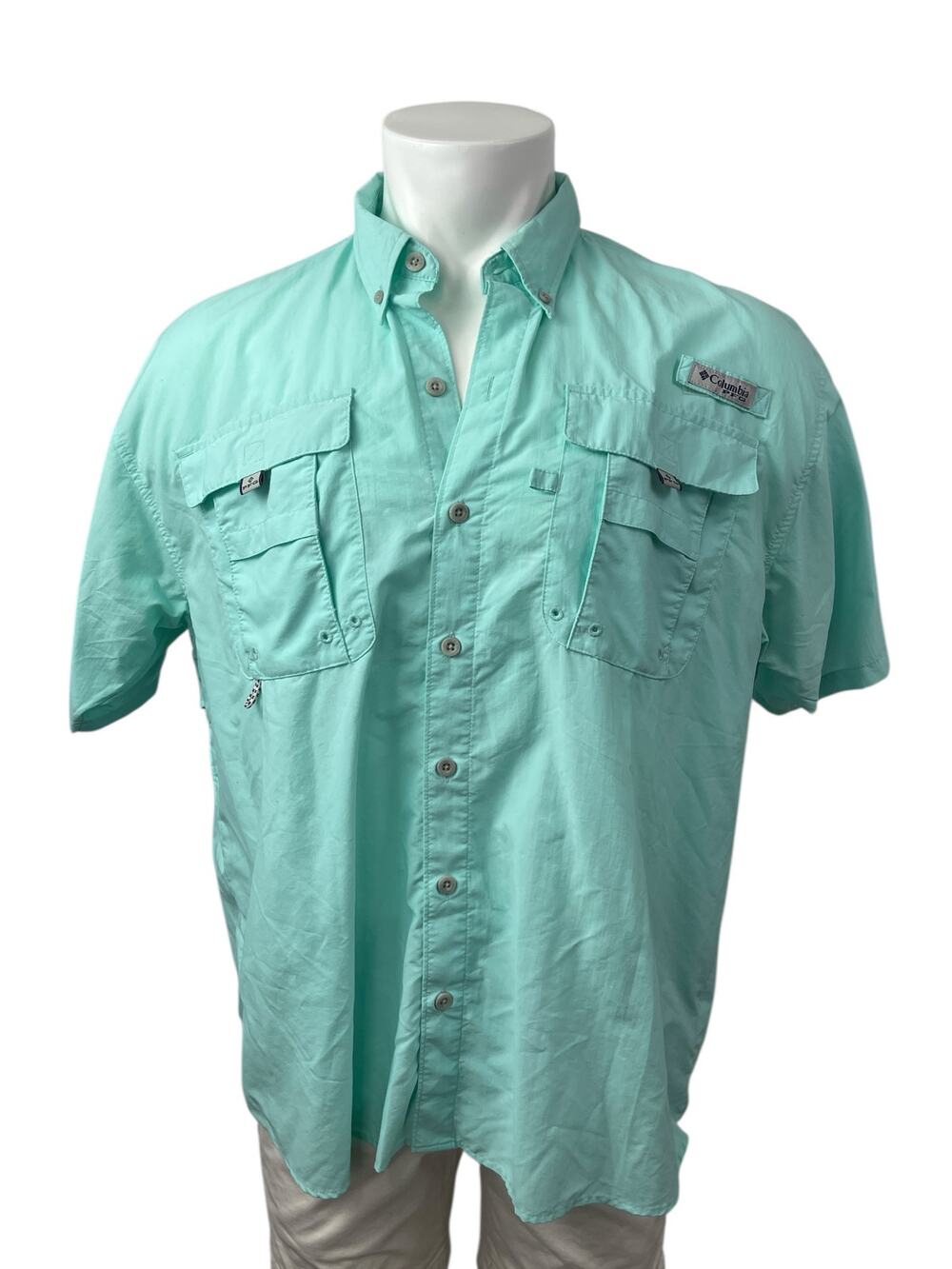Columbia PFG Bahama II Men's Green Collared Short Sleeve Button Down Shirt Top L